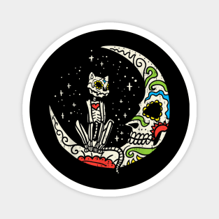 Sugar Skull Cat Moon Magnet